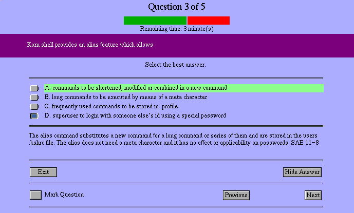 Question 3 of 5.
Shows how the answer comment will be presented. Intentionally answered
incorrect for later "Error review"