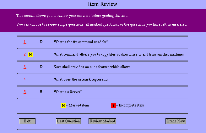 Item Review screen.
1 marked question.